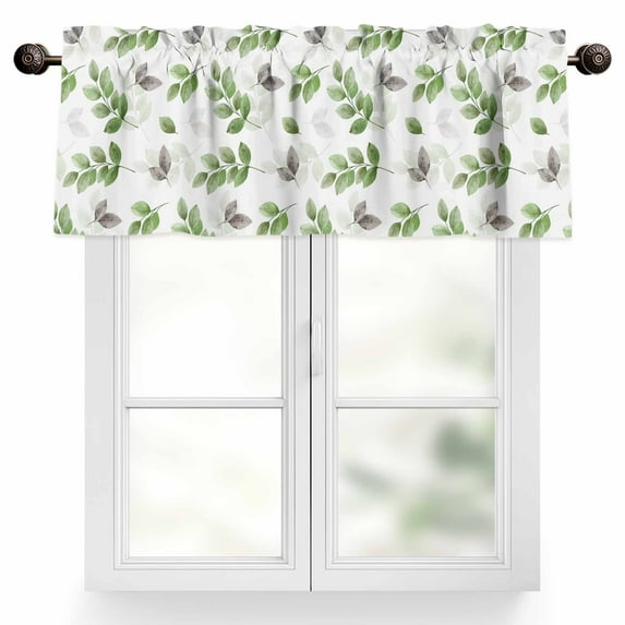 Botanical Country Valances for Windows, 60 x 18in, Green Eucalyptus Leaves White Background Rod Pocket Kitchen Valance Curtain Light Filtering Window Treatments for Living Room Bedroom, 1 Panel