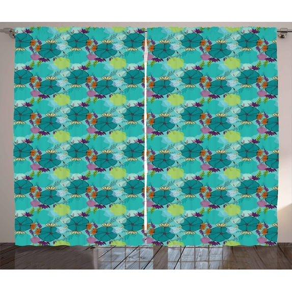Ambesonne Botanical Curtains 2 Panel Set, Pastel Floral Sketch Art, 108" x 108", Multicolor