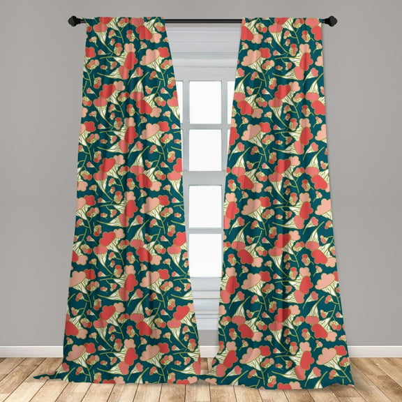 Botanical Curtains 2 Panels Set, Cartoon Style Surreal Motifs Flourishing Spring Feels, Window Drapes for Living Room Bedroom, 56"W X 95"L, Multicolor, by Ambesonne