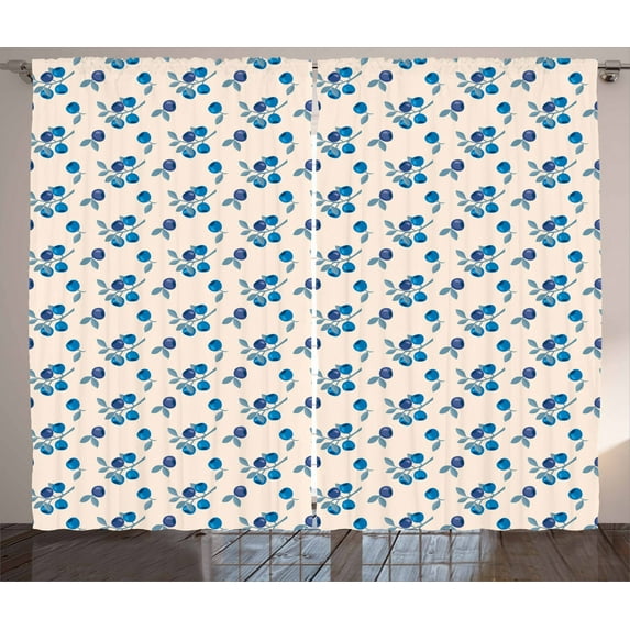 Ambesonne Botanical Curtains 2 Panel Set, Mountain Blueberry Fruit, 108" x 108", Cobalt Blue Beige Plum