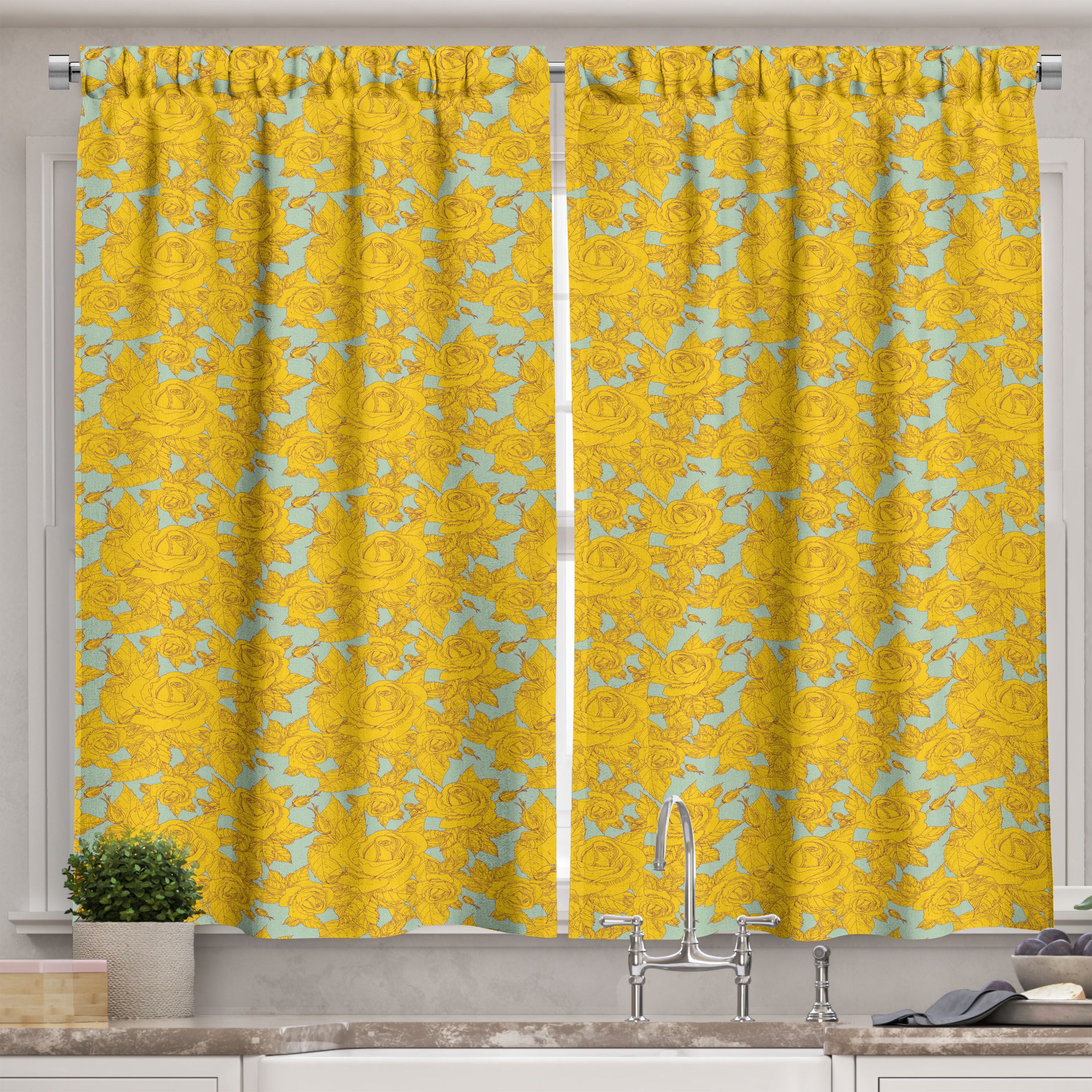 Spring Color Drape Botanical Curtains 2 Panels Set, Sketch Style Romantic Spring Bouquet ...