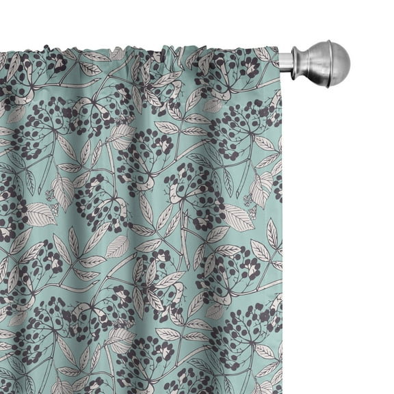 Botanical Curtains 2 Panels Set, Vintage Agricultural Pattern with Creeper Leaves and Berries, Window Drapes for Living Room Bedroom, 56"W X 84"L, Pale Seafoam Eggplant, by Ambesonne