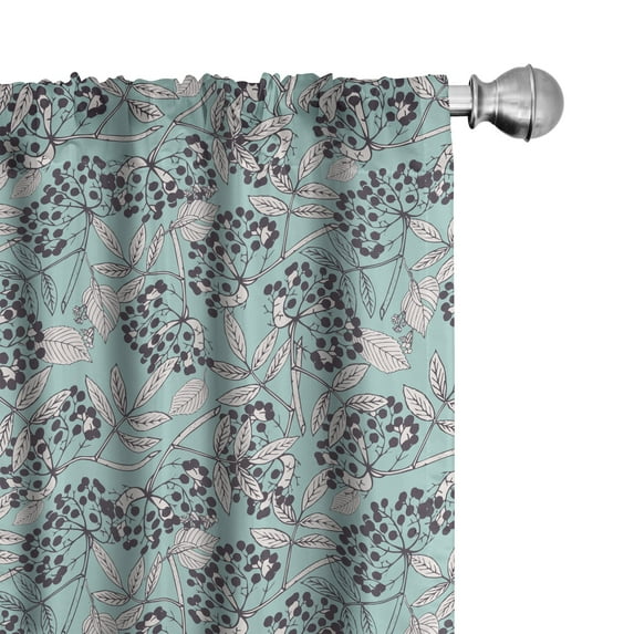 Botanical Curtains 2 Panels Set, Vintage Agricultural Pattern with Creeper Leaves and Berries, Window Drapes for Living Room Bedroom, 56"W X 95"L, Pale Seafoam Eggplant, by Ambesonne