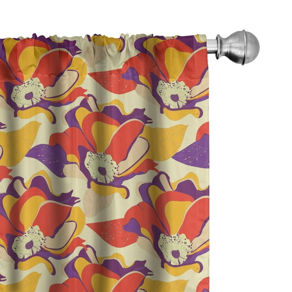 Botanical Curtains 2 Panels Set, Vintage Style Colorful Poppy Flower Garden in Lively Summer Season Art Print, Window Drapes for Living Room Bedroom, 56"W X 95"L, Multicolor, by Ambesonne