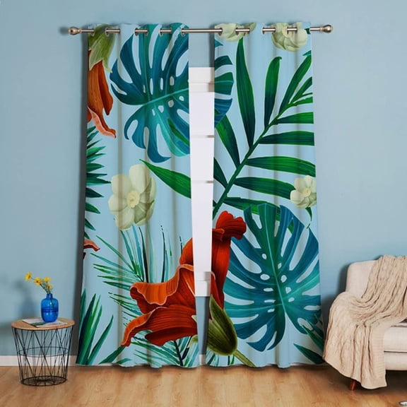 Botanical Curtains Blackout Floral Flower Vintage Farmhouse Window Panels Room Darkening Curtain Drapes Country Style with Grommet for Living Room Bedroom 53"W x 84"L (Pack of 2)