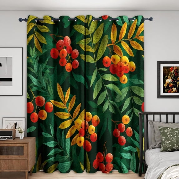 Botanical Curtains For Living Room, Leaf Green Pattern Design Blackout ...