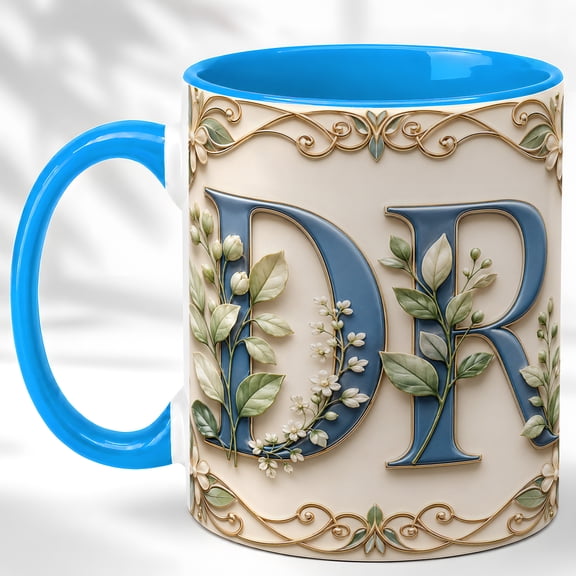 Botanical DR Coffee Mug, Doctor Initial Mug, Ceramic 11 oz