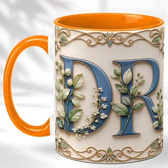 Botanical DR Coffee Mug, Doctor Initial Mug, Ceramic 11 oz