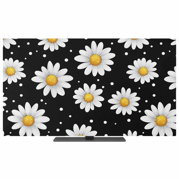 Botanical Daisy TV Dust Cover,Stretchable TV Screen Desktop Computer Protector Cover,Spring Flowers Branch Stems Television Dustproof Slipcover Indoor Outdoor Decor for 19–24 Inch Flat or Curved TVs