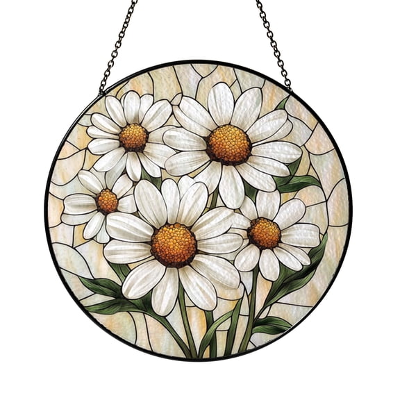 Botanical Dandelion Faux Stained Glass Round Window Decor