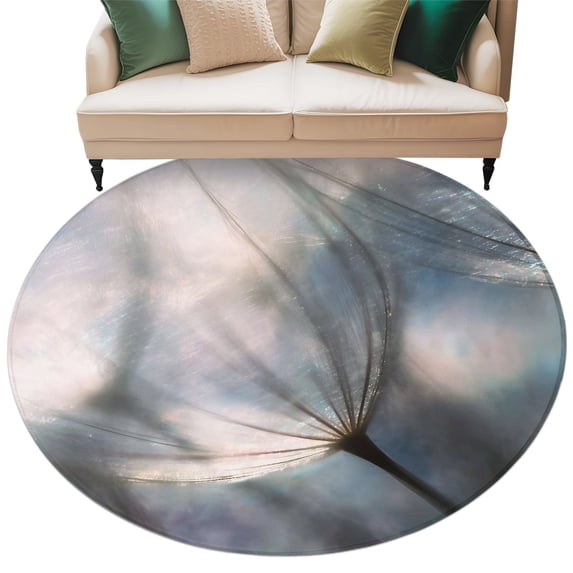 Botanical Dandelion Round Rug 5ft Washable Circle Kitchen Rugs Non Slip ...