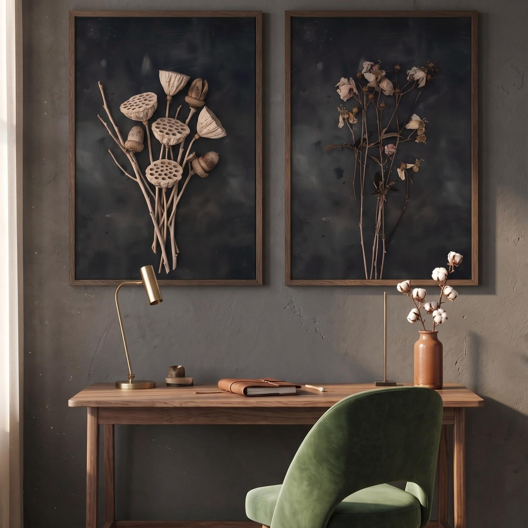 Lotus Pod Accessory Botanical Dark Lotus Seed Pods And Faded Roses Poster, Set 2, Poster ...