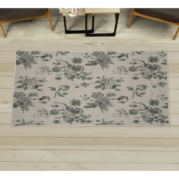 Botanical Decorative Rug, Vintage Floral Pattern Victorian Classic Royal Inspired Plants Modern Art, Quality Carpet for Bedroom Dorm and Living Room, 6 Sizes, Dark Sepia, by Ambesonne