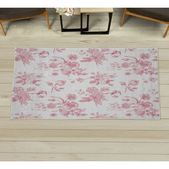 Botanical Decorative Rug, Vintage Floral Pattern Victorian Classic Royal Inspired Plants Modern Art, Quality Carpet for Bedroom Dorm and Living Room, 6 Sizes, Dried Rose, by Ambesonne