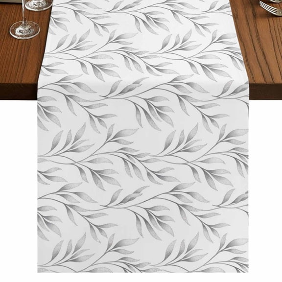 Botanical Delicate Branches Burlap Cotton Table Runner 13x36 Inches Short, Boho Olive Minimalist Leaf Farmhouse Table Runners, Outdoor Dining Table Decor for Baby Shower/Party/Wedding