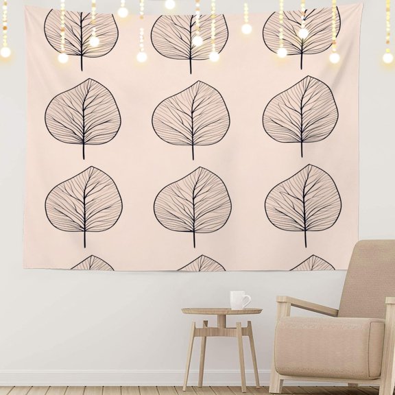 Botanical Delicate Lines Wall Tapestry, Monochromatic Art Simple Foliage Wall Hanging Large Tapestry Decoration Polyester Fiber White Hem Around for Dorm Room Bedroom 30 x 40 in