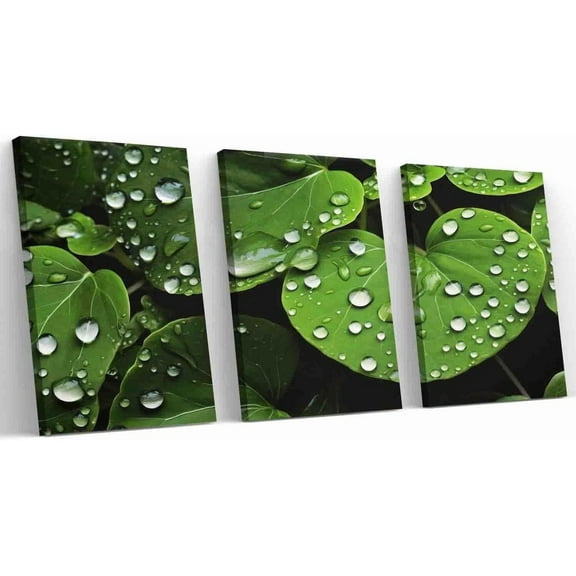 Botanical Dewdrop Triptych Canvas Art for Office and Home Decor,Nature-Inspired Wall Art,Contemporary Aesthetic Gift for Eco-Conscious Enthusiasts and Cottagecore Lovers