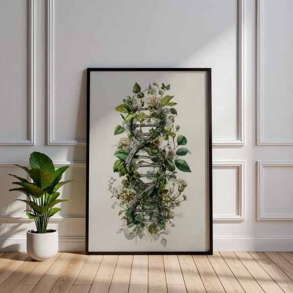 Botanical Dna Helix Vintage Science Watercolour Biology Teacher Medical Nature Genetics Illustration Poster Unframed Paper Print