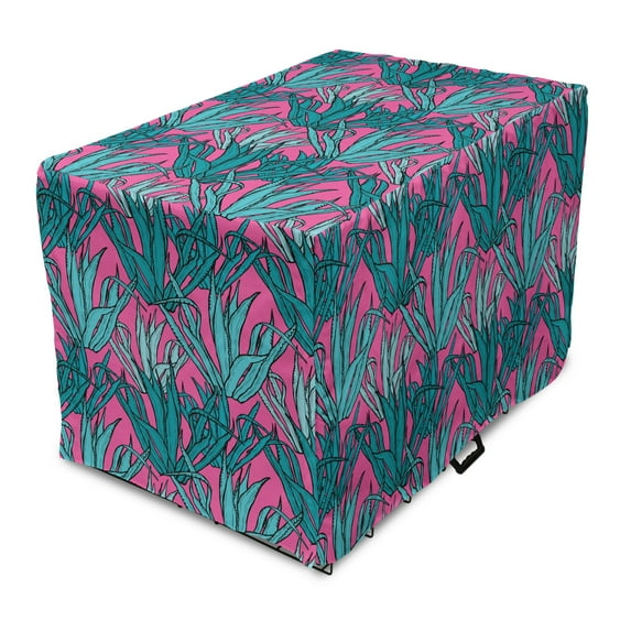 Botanical Dog Crate Cover, Continuous Demonstration of Agave Plants Exotic Herbal Botany Scene, Easy to Use Pet Kennel Cover Small Dogs Puppies Kittens, 7 Sizes, Pink Teal and Seafoam, by Ambesonne