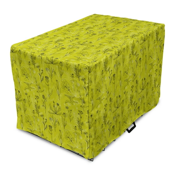 Botanical Dog Crate Cover, Continuous Pattern with Healthy Plants, Easy to Use Pet Kennel Cover Small Dogs Puppies Kittens, 7 Sizes, Yellow Green Grey, by Ambesonne
