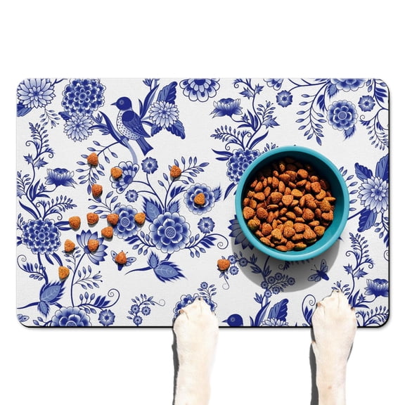 Botanical Dog Food Spill Mat - Aesthetic Floral Design, Non-Slip Waterproof Feeding Mat for Pets, Eco-Friendly & Easy Clean
