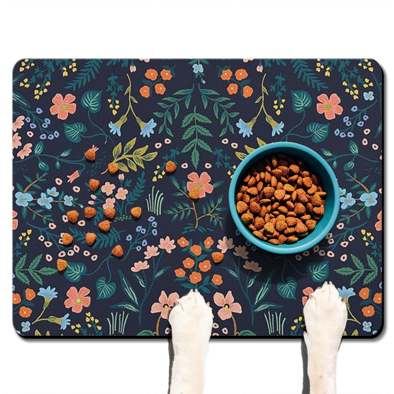 Botanical Dog Mat - Tropical Print, Waterproof Pet Food Spill Catcher ...