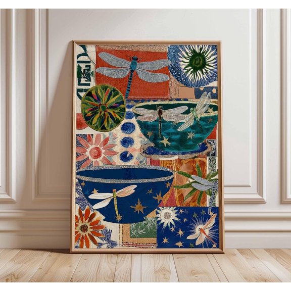 Botanical Dragonfly Boho Collage Poster Unframed Paper Print
