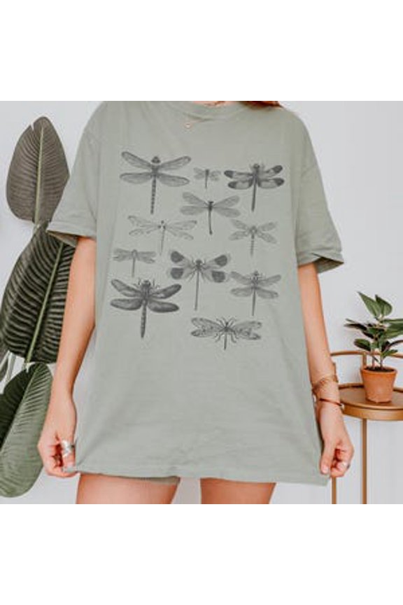 Botanical Dragonfly T-Shirt: Vintage Nature Lover Tee, Oversized & Crop Top