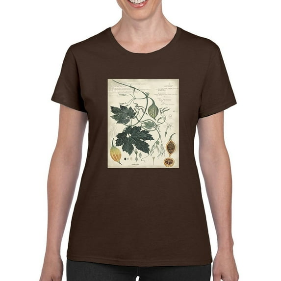 Botanical Drawings And Notes T-Shirt Women -A. Descubes Designs, Female 3X-Large