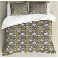 thumbnail image 1 of Botanical Duvet Cover Set, Creative Nature Blooming Pattern with Flowers Leaves and Berries, Decorative 3 Piece Bedding Set with 2 Pillow Shams, Calking Size, Dimgray Multicolor, by Ambesonne, 1 of 2