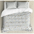 thumbnail image 1 of Botanical Duvet Cover Set, Daisy Flower Branches with Flying Dragonflies and Bees Spring Chamomile, Decorative 3 Piece Bedding Set with 2 Pillow Shams, Calking Size, Pearl Marigold White, by Ambesonne, 1 of 3