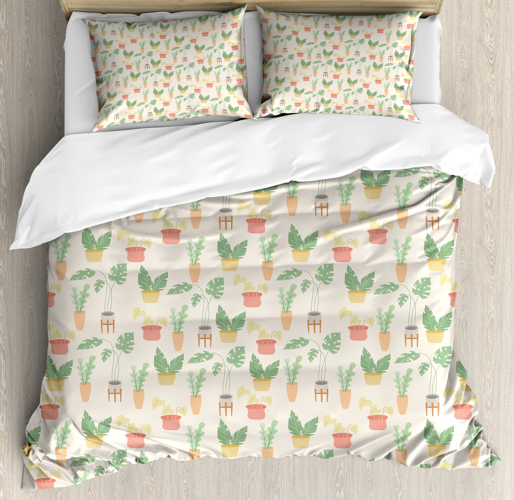 Botanical Duvet Cover Set, Exotic House Plants in Pots Modern Design ...