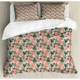 thumbnail image 1 of Botanical Duvet Cover Set, Natural Theme Various Leaves Pattern Colorful Tropical Plants Print, Decorative 3 Piece Bedding Set with 2 Pillow Shams, King Size, Reseda Green and Salmon, by Ambesonne, 1 of 3