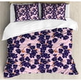 thumbnail image 1 of Botanical Duvet Cover Set, Spring Theme Floral Patterns Blooming Romantic Flowers with Stripes, Decorative 3 Piece Bedding Set with 2 Pillow Shams, King Size, Dark Purple Pink White, by Ambesonne, 1 of 3