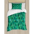 thumbnail image 1 of Botanical Duvet Cover Set, Watercolour Rainforest Bushes Banana Palm Monstera Paintbrush Art, Decorative 2 Piece Bedding Set with 1 Pillow Shams, Twin Size, Green and Forest Green, by Ambesonne, 1 of 3