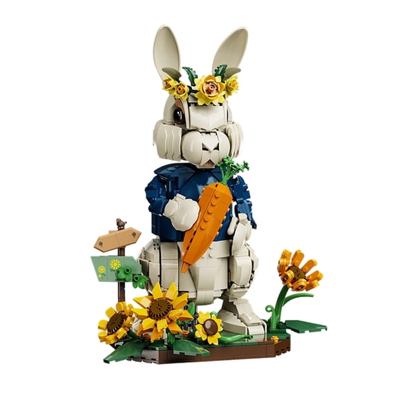 Botanical Easter Bunny Building Blocks Set, 3D Rabbit Animal Figurine with Flower Garden, Creative Educational Construction Building Toy, Perfect Birthday & Easter Gift (1258Pcs)