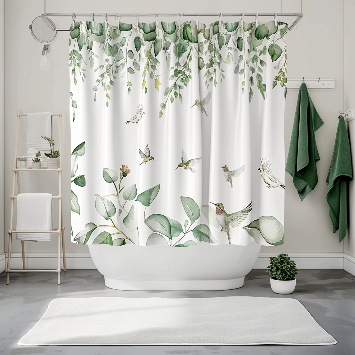 Botanical Eco-Friendly Bathroom Decor with Watercolor Hummingbirds and ...