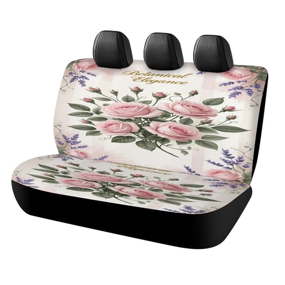 Botanical Elegance Pink Roses Lavender Floral Design Car Rear Seat Cover, Suitable for Automobiles SUV、 General Motors Back Seat Protectors for Cars, Trucks