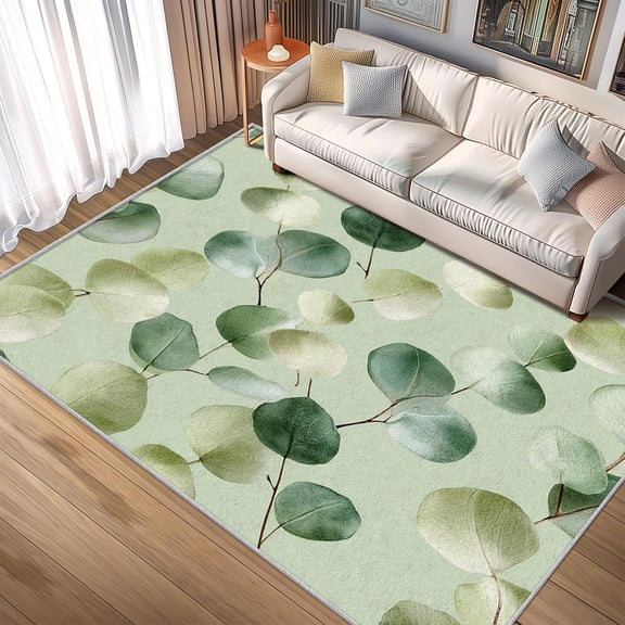 Botanical Eucalyptus Area Rugs, Green Plant Carpet, Washable Non Slip Low Pile Soft Rug for Bedroom Living Room Decor Mat 2ftx3ft