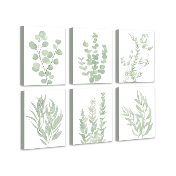 Botanical Eucalyptus Canvas Wall Art 12x16in6pcs Framed Light Green Botanical Art Large Boho Plant Wall Decor for Bedroom Minimalist Prints for Living Room