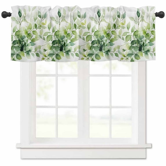 Botanical Eucalyptus Valances for Windows Farmhouse Kitchen Curtains Valances Rod Pocket Valance Curtains for Kitchen Windows Spring Watercolor Landscape Window Valances for Bathroom Bedroom 42"x12"