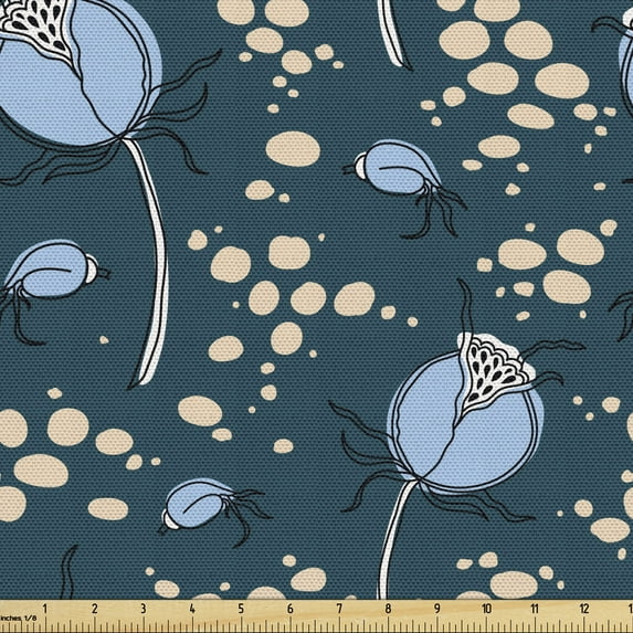 Botanical Fabric by the Yard, Abstract Botany Inspired Pattern with Dog-rose Buds, Decorative Upholstery Fabric for Sofas and Home Accents, Teal Sky Blue by Ambesonne