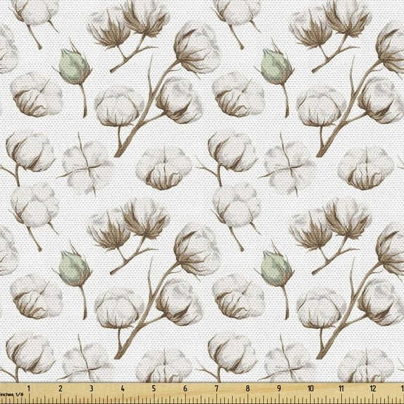 Ambesonne Botanical Fabric by the Yard Upholstery, Organic Cotton Branches, 1 Yard, Pale Green Umber