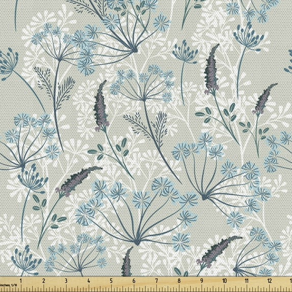 Ambesonne Botanical Fabric by the Yard Upholstery, Autumnal Vintage Floral, 1 Yard, Slate Blue Sage Green