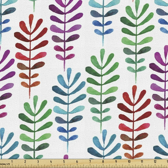 Ambesonne Botanical Fabric by the Yard Upholstery, Watercolor Branches Art, 5 Yards, Multicolor