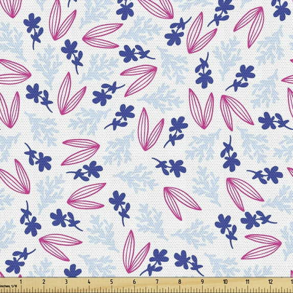 Botanical Fabric by the Yard, Creative Hand Drawn Style Modern Floral Leaves and Petals, Decorative Upholstery Fabric for Chairs & Home Accents, Persian Blue Pale Blue by Ambesonne