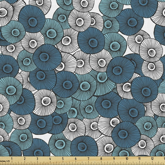 Ambesonne Botanical Fabric by the Yard Upholstery, Doodle with Streaks, 1 Yard, Petrol Blue Pale Taupe