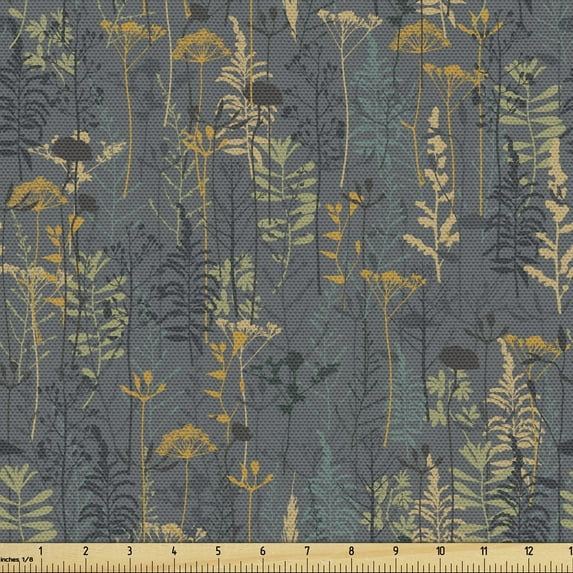 Ambesonne Botanical Fabric by the Yard Upholstery, Various Flowers and Herbs, 5 Yards, Multicolor
