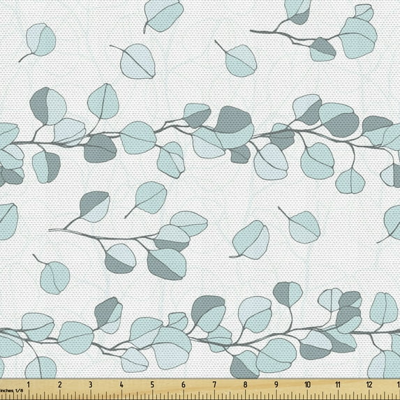 Botanical Fabric by the Yard, Floral Leaf Branches in Soft Tones Spring Season Foliage Hand Drawn Print, Decorative Upholstery Fabric for Sofas and Home Accents, Pale Pink White by Ambesonne