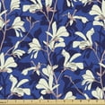 thumbnail image 1 of Botanical Fabric by the Yard, Floral Motifs Spring Illustration Along Natural Magnolia Blossoms, Decorative Upholstery Fabric for Sofas and Home Accents, Dark Blue and Coconut by Ambesonne, 1 of 5